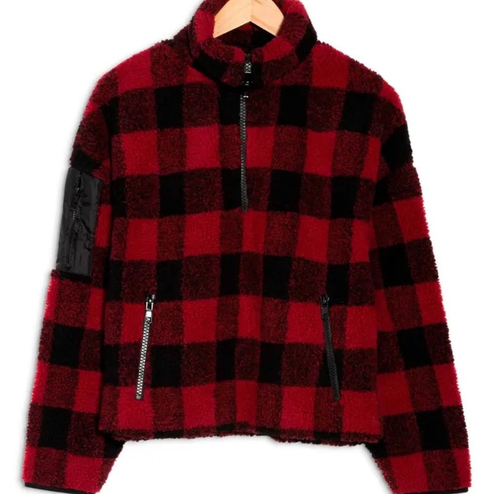 NWT Buffalo Plaid Faux Shearling Zip Jacket Shacket by BOUNDLESS NORTH - Medium
